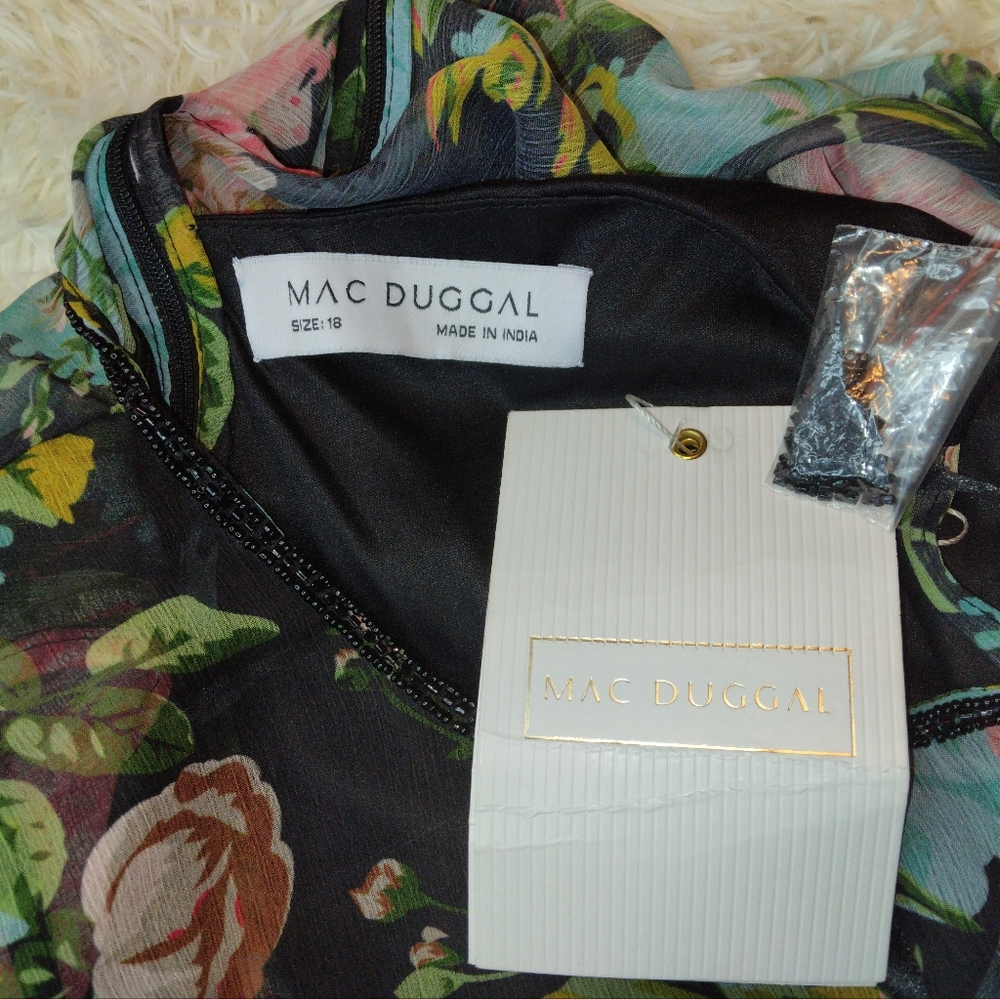 NWT Mac Duggal Floral Midi Dress with Sheer Overlay Style 9149 Size 18 - Picture 6 of 8